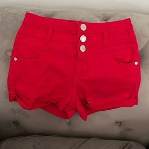 Red High Wasted jean shorts